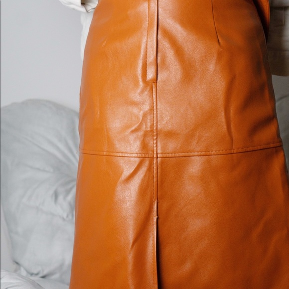 J.ING Vegan Leather Orange Midi Skirt - Picture 4 of 10